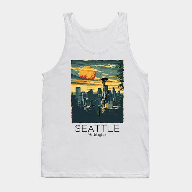 A Vintage Travel Illustration of Seattle - Washington - US Tank Top by goodoldvintage